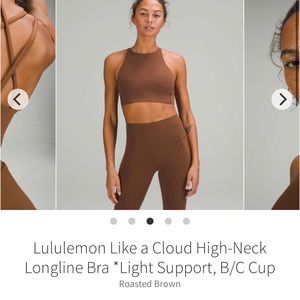 Lululemon like a cloud high neck b/c bra in roasted brown sz 8